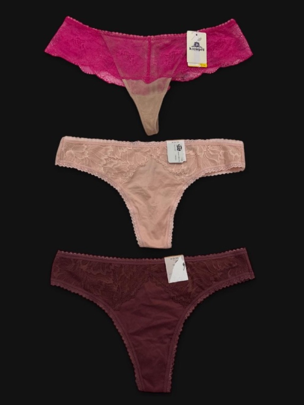 NEVER WORN Pink & Burgundy Lace Thong Underwear Set Size Medium